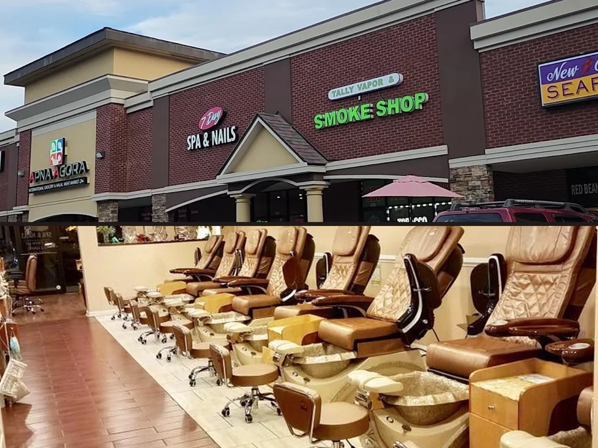 Spa pedicure chair beside neatly arranged tools.