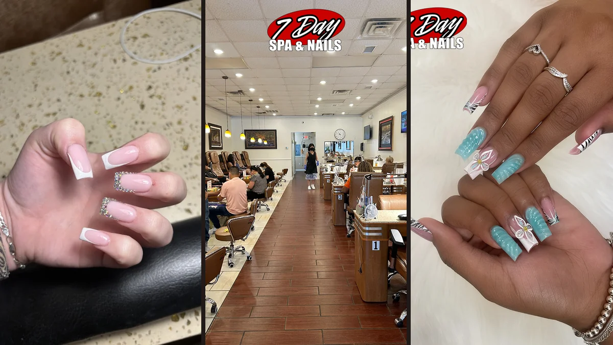 Clean nail salon interior with seating.
