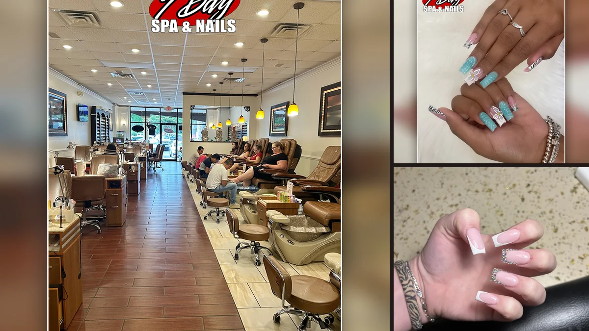 Clean nail salon interior with seating.